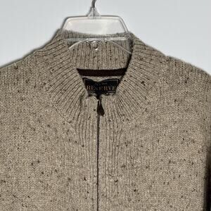 Jos A Bank Reserve Mens LRG Lambswool Blend Zip Cardigan Sweater Brown Speckled